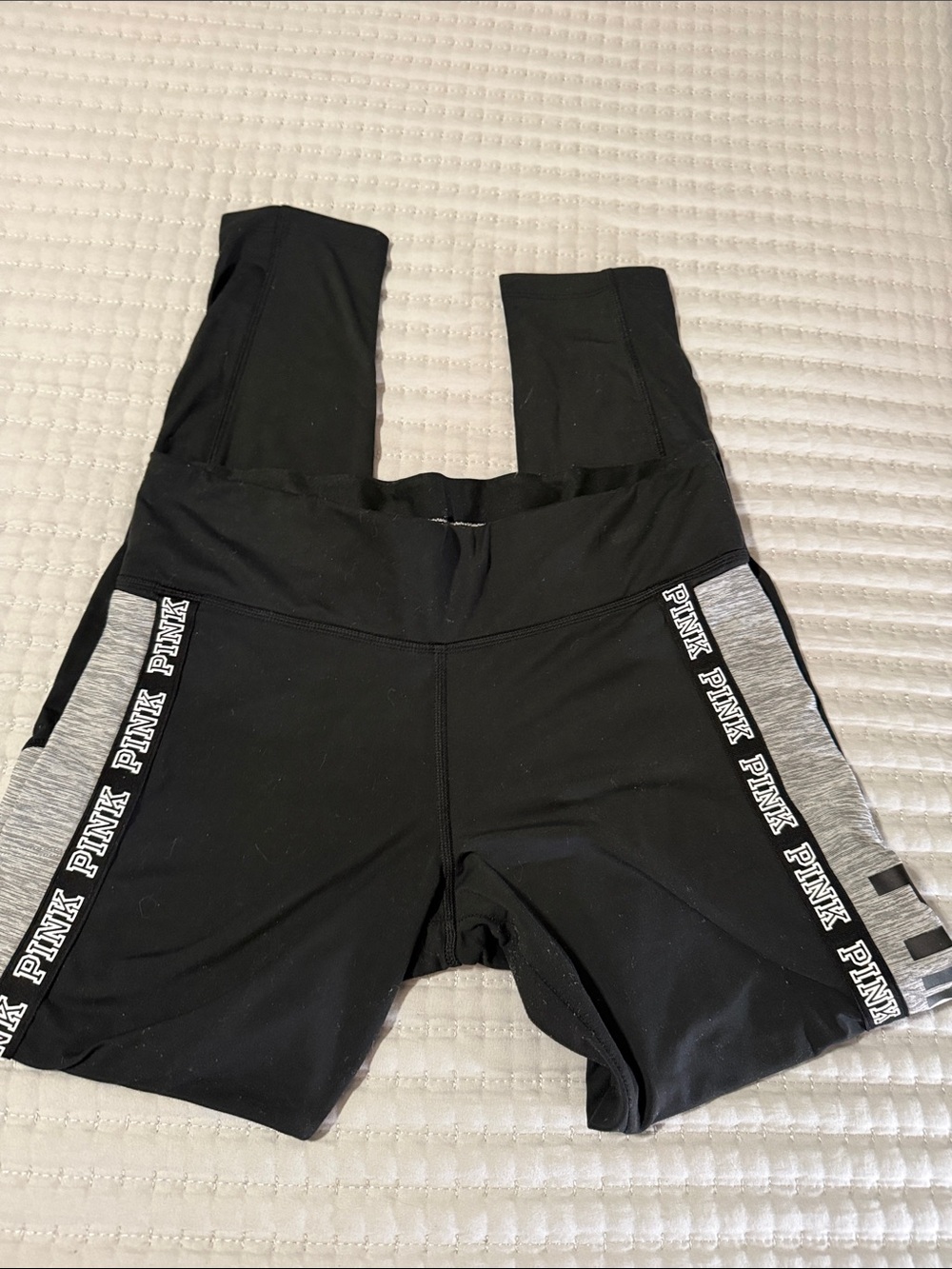 PINK Victoria's Secret Black Leggings with Gray Side Panels size Large